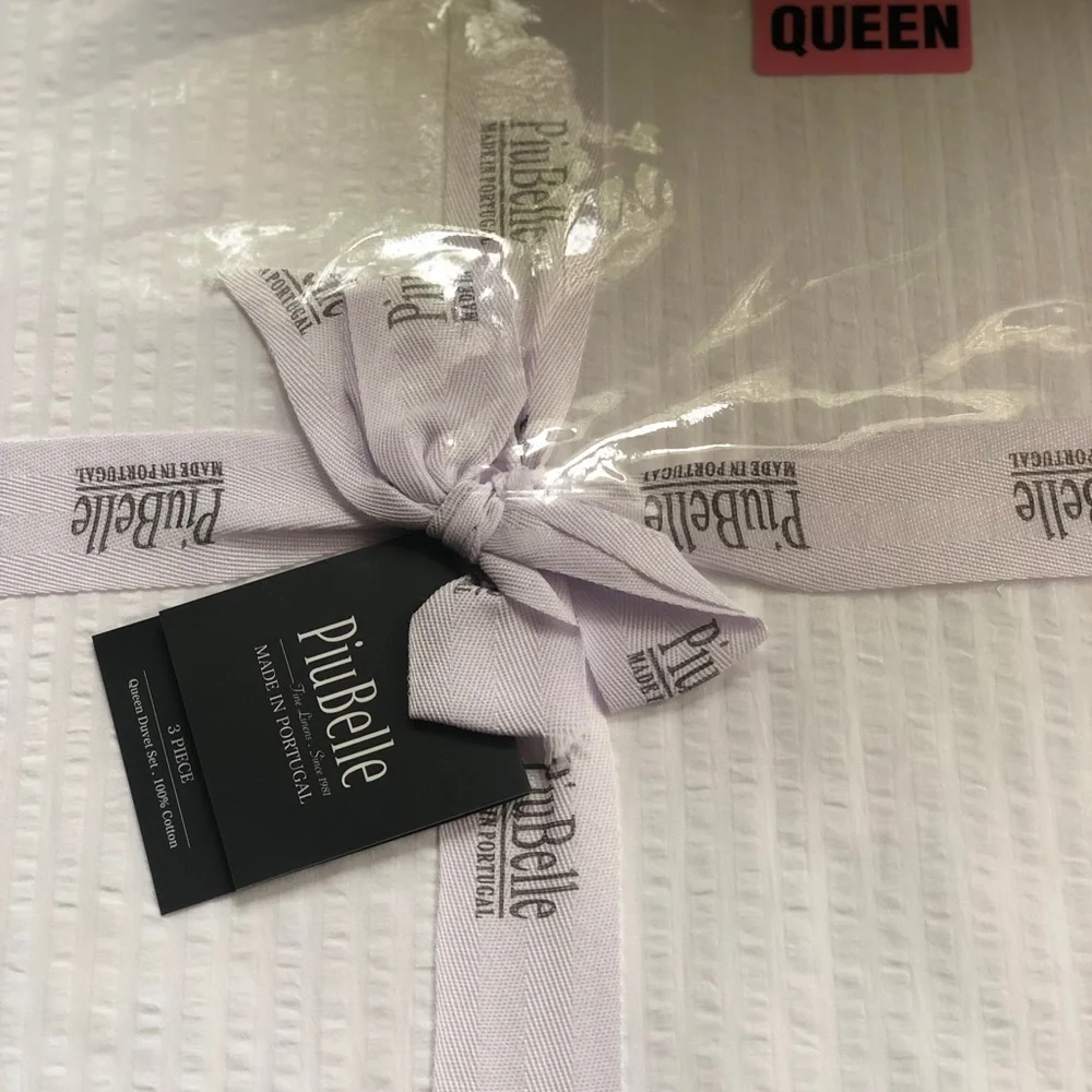 PiuBelle Portugal Shabby Chic Cottage White Striped 3pc Duvet Set - Queen new